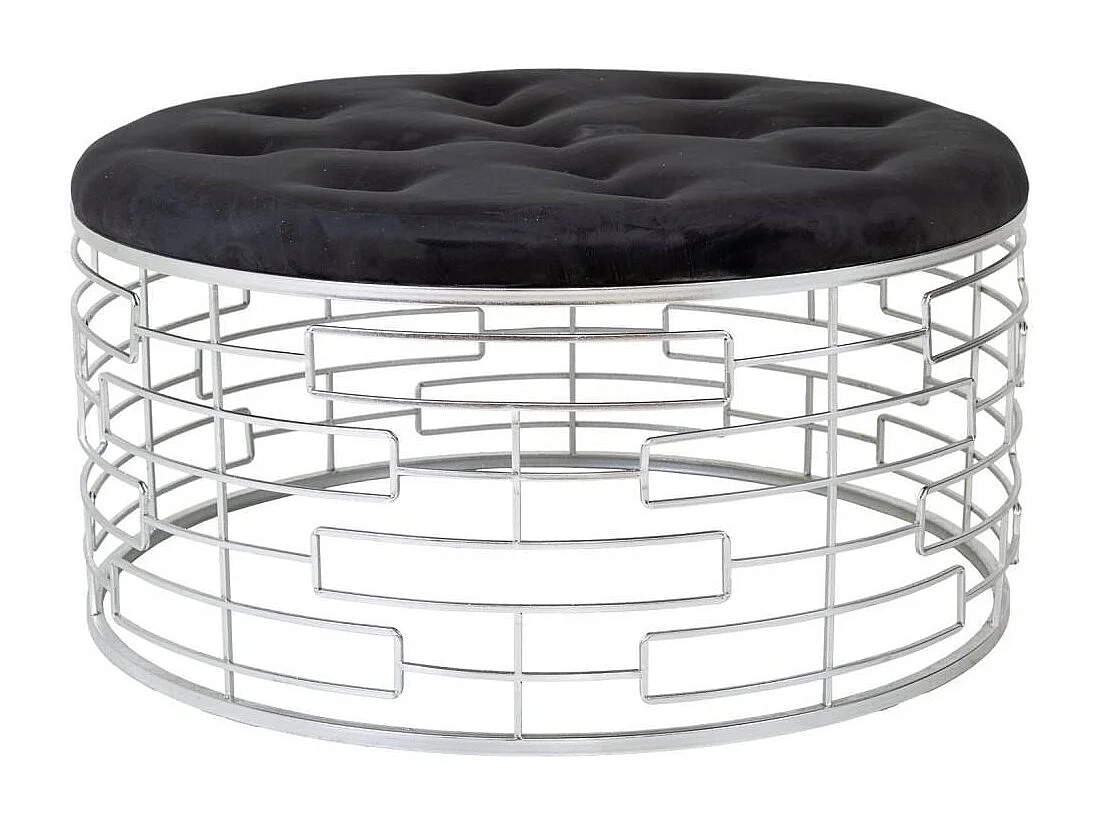 Panca rotonda in velluto nero e metallo argentato