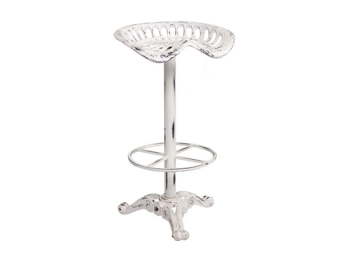 Banqueta de madeira e metal laqueado branco