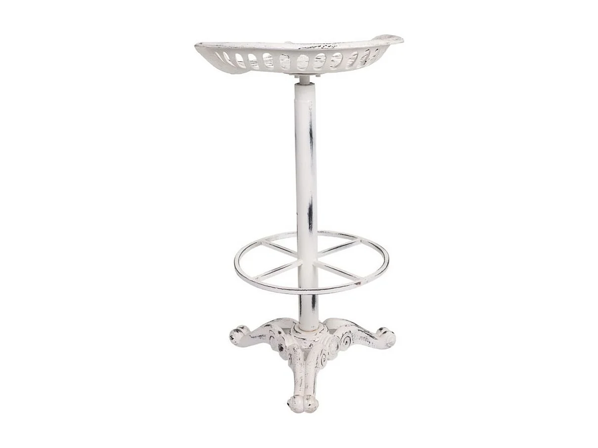 Banqueta de madeira e metal laqueado branco