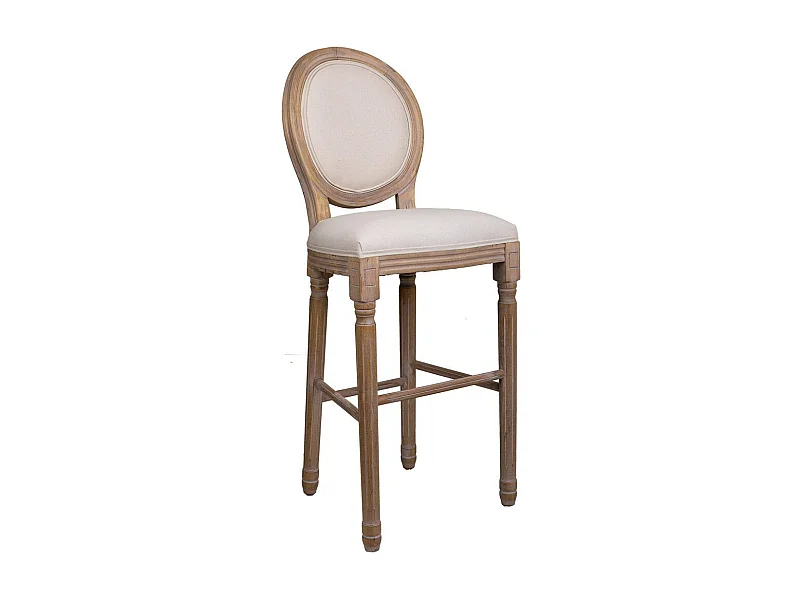 Taburete De Madera Y Tapizado Crema