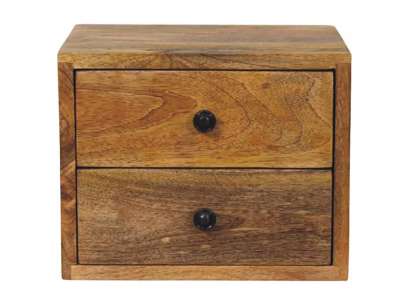 Artisan Furniture Solis vægmonteret sengebord med 2 skuffer, naturlig egetræsfinish, brun.