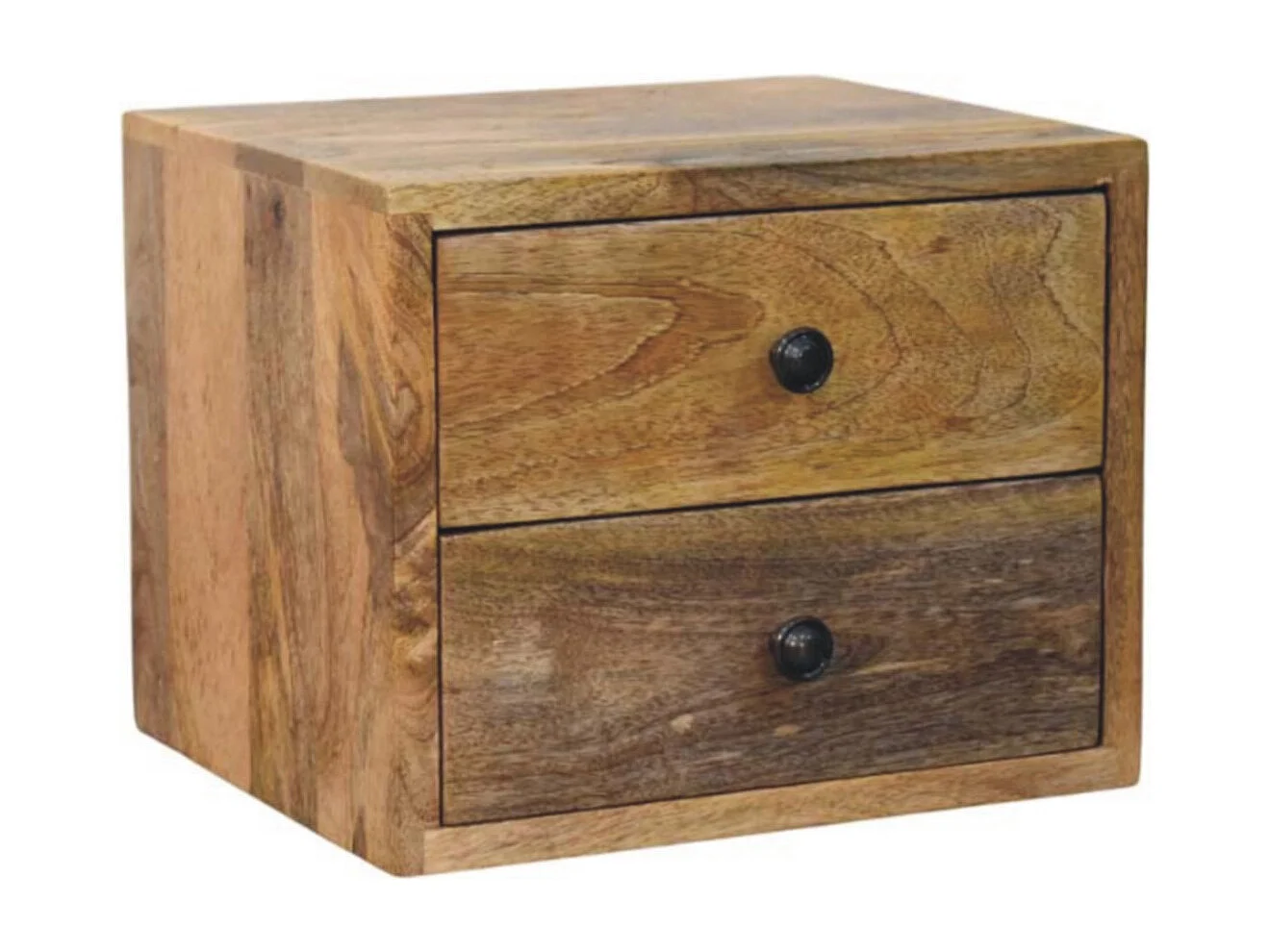Artisan Furniture Solis vægmonteret sengebord med 2 skuffer, naturlig egetræsfinish, brun.