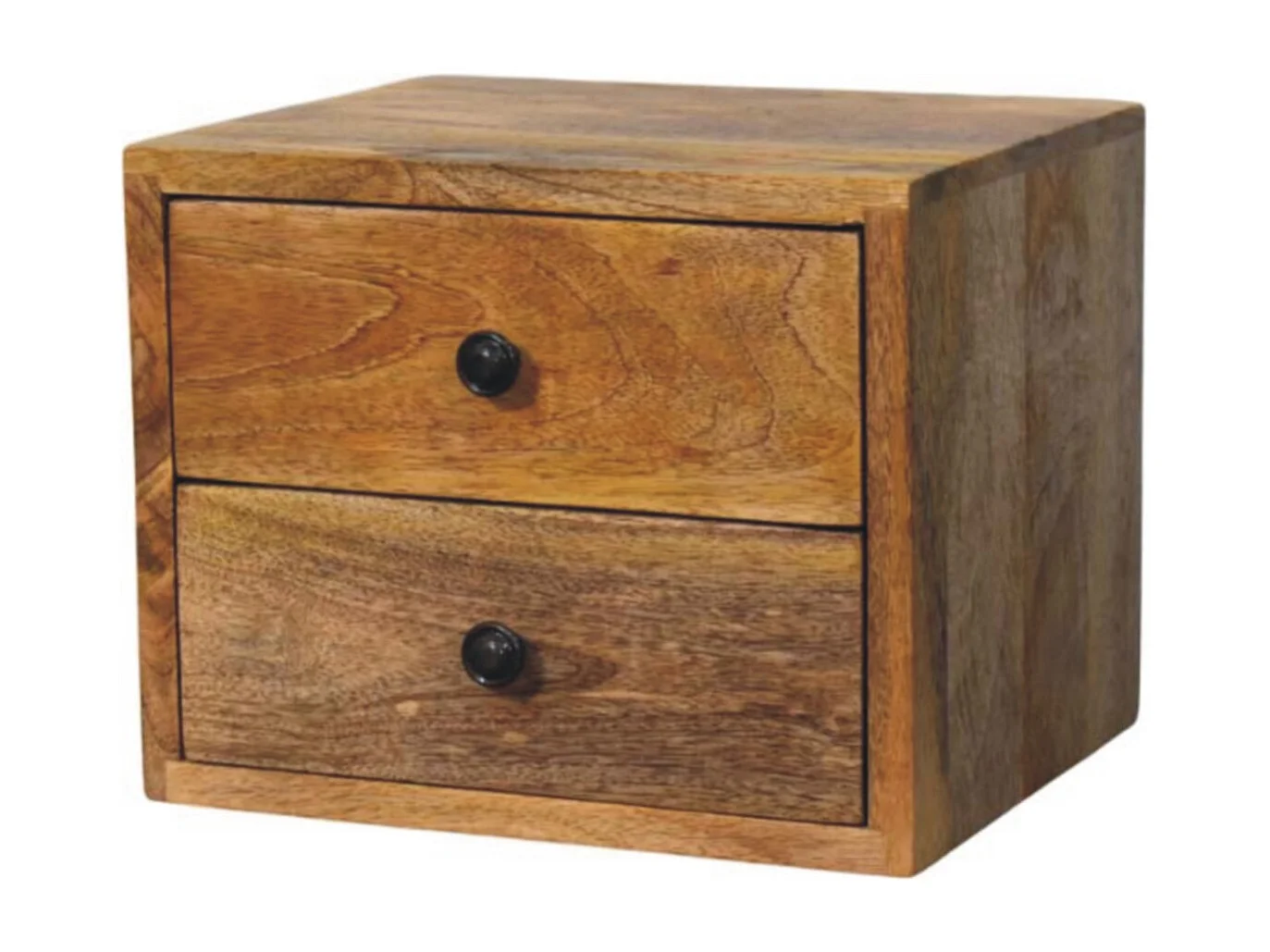 Artisan Furniture Solis vægmonteret sengebord med 2 skuffer, naturlig egetræsfinish, brun.