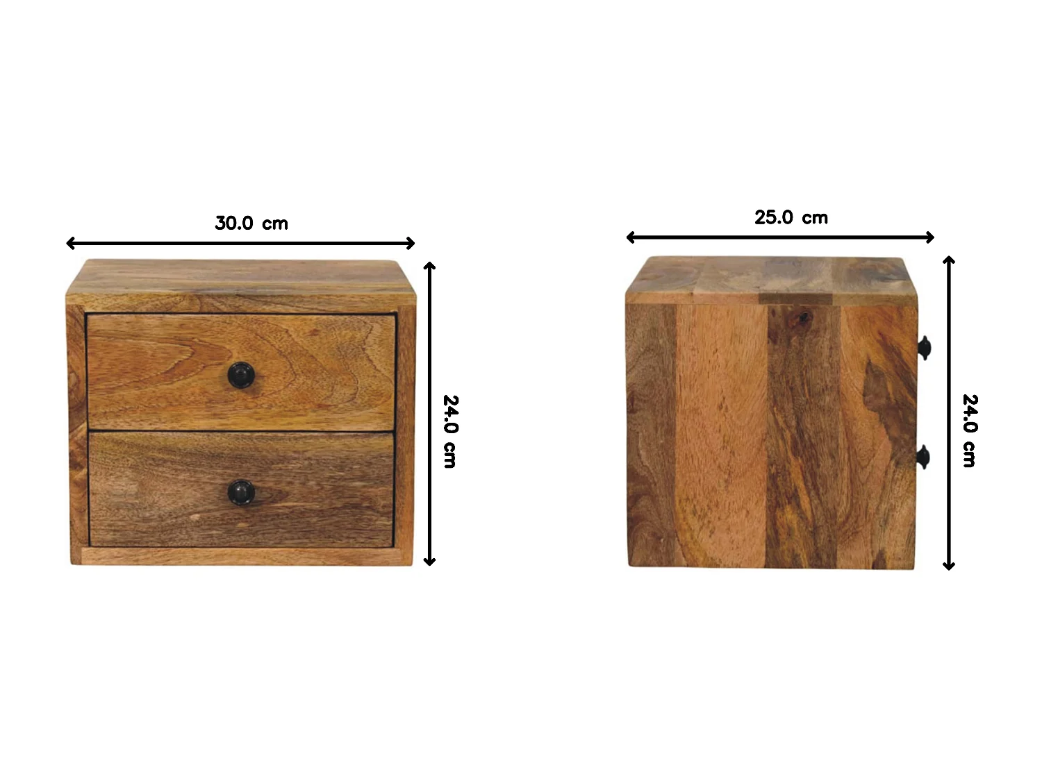 Artisan Furniture Solis vægmonteret sengebord med 2 skuffer, naturlig egetræsfinish, brun.