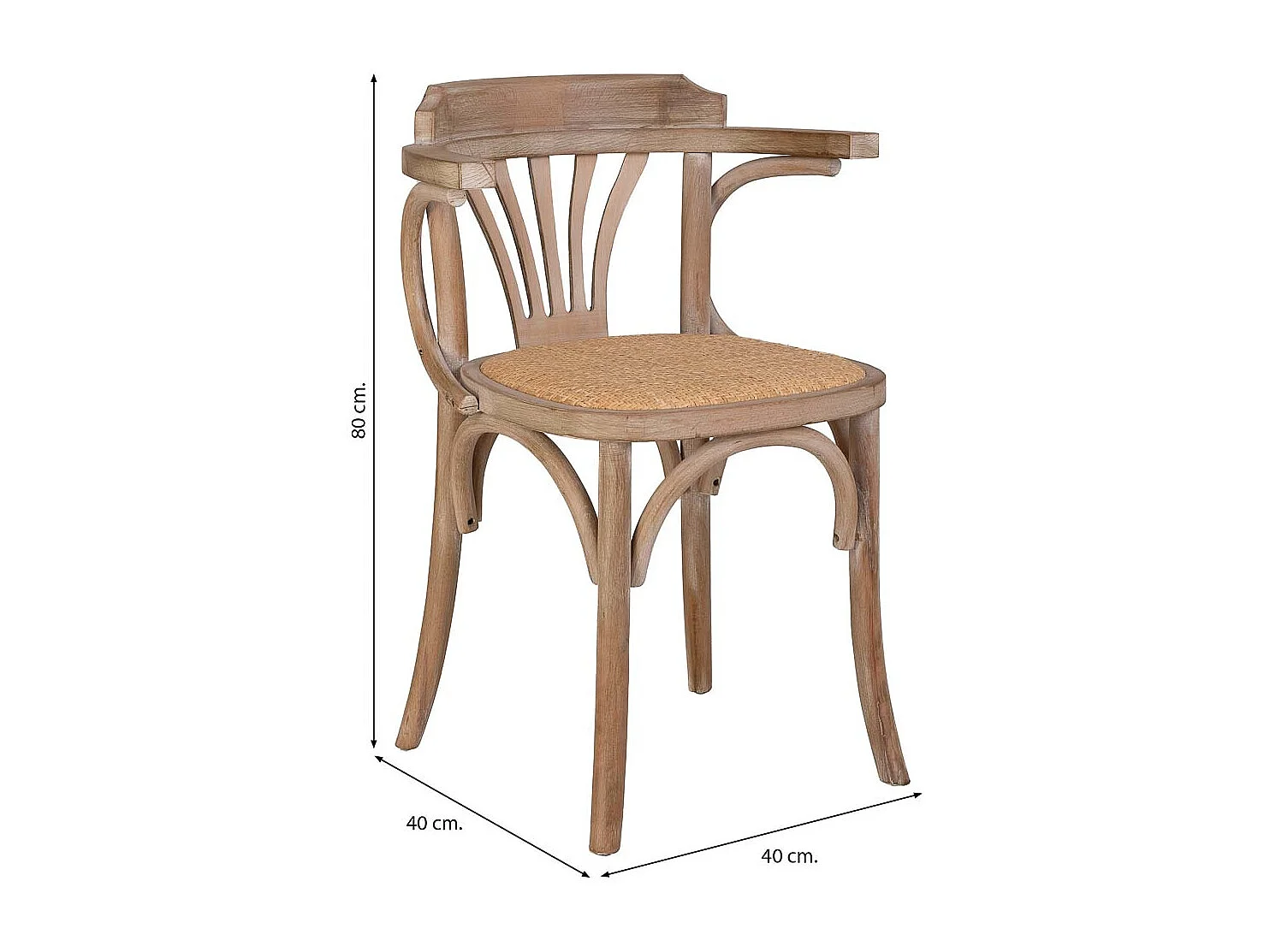 Houten stoel met rotan zitting, bruin