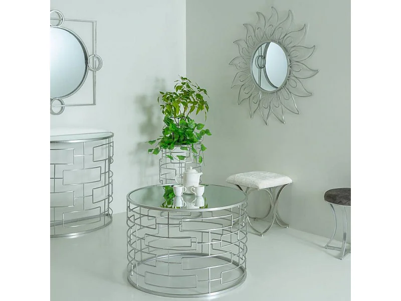 Panca imbottita in metallo argentato