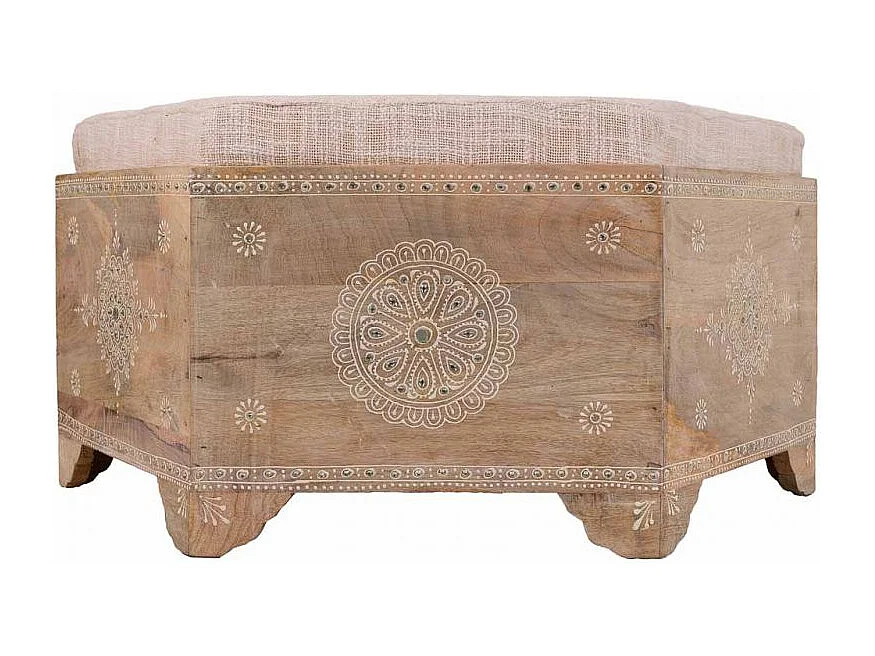 Banqueta De Madera Pintado Artesanal Y Con Cojin Marron