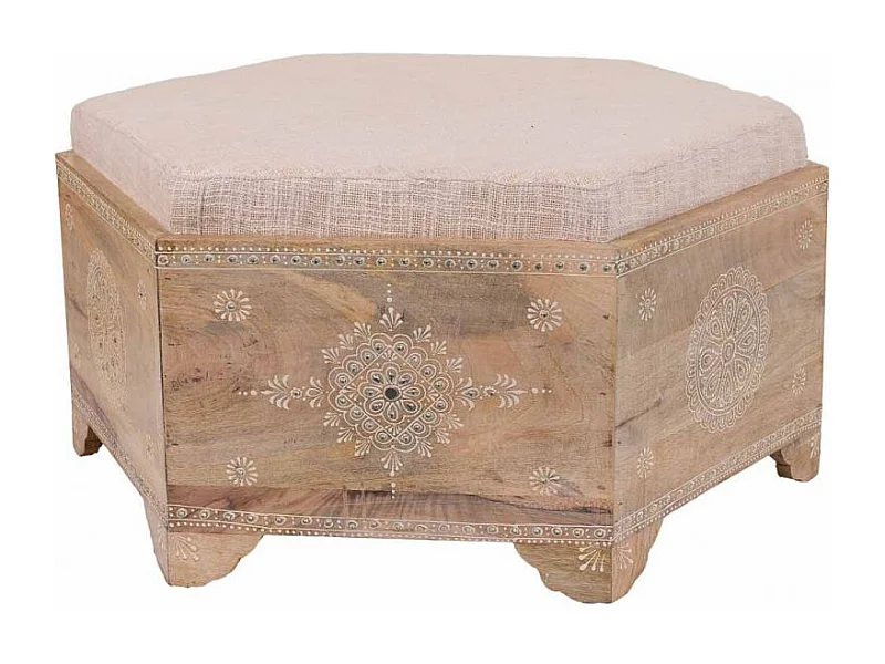 Banqueta De Madera Pintado Artesanal Y Con Cojin Marron