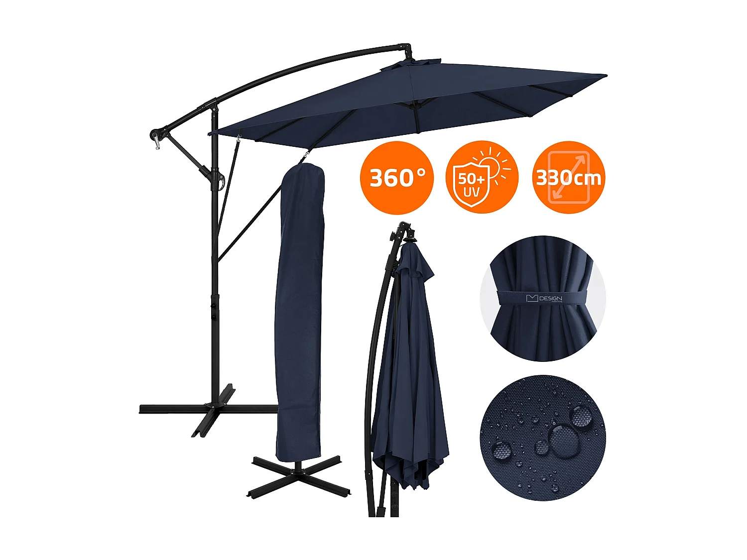 ML-Design Ombrellone Giardino Blu Navy Ø 330 cm in Alluminio con Manovella e Inclinabile Girevole 360° Protezione UV50+ Robusto e Semplice da Montare