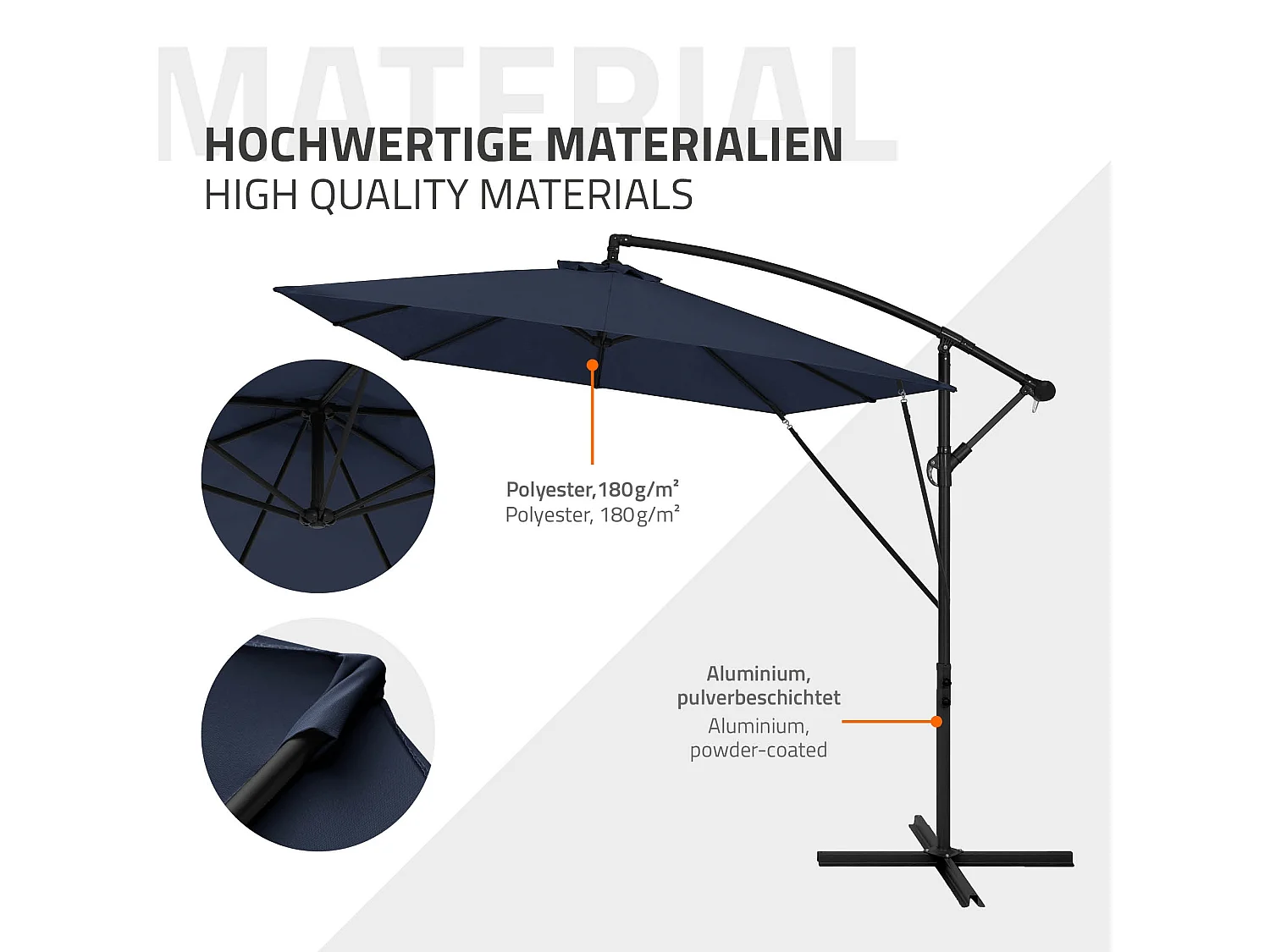 ML-Design Sombrilla de jardín Ø330cm de aluminio azul marino parasol volafiza de terraza con soporte, giratoria 360° e inclinable con manivela