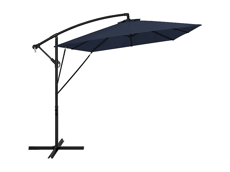Parasol déporté Ø 330 cm bleu marine en aluminium avec manivelle protection UV50+ tissu imperméable modèle inclinable et pivotant 360° jardin terrasse