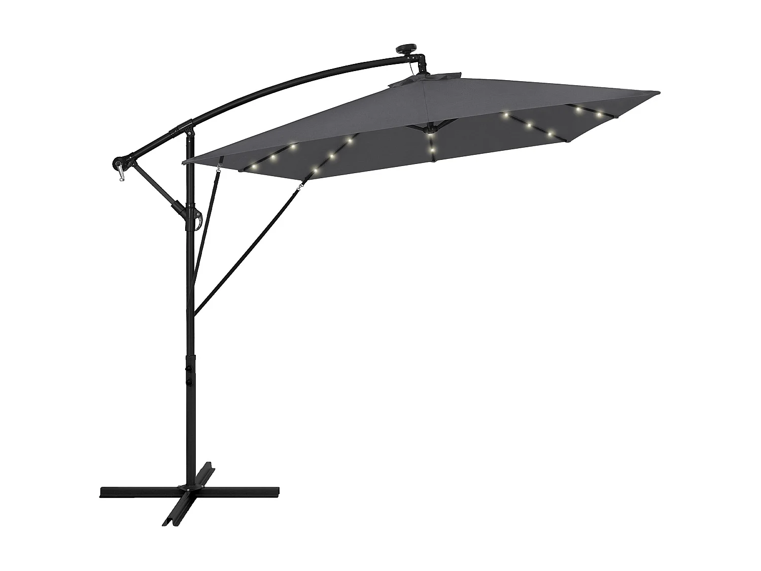 Parasol déporté avec LED solaire Ø 330 cm anthracite en aluminium à manivelle protection UV50+ imperméable meuble jardin inclinable et pivotant 360°