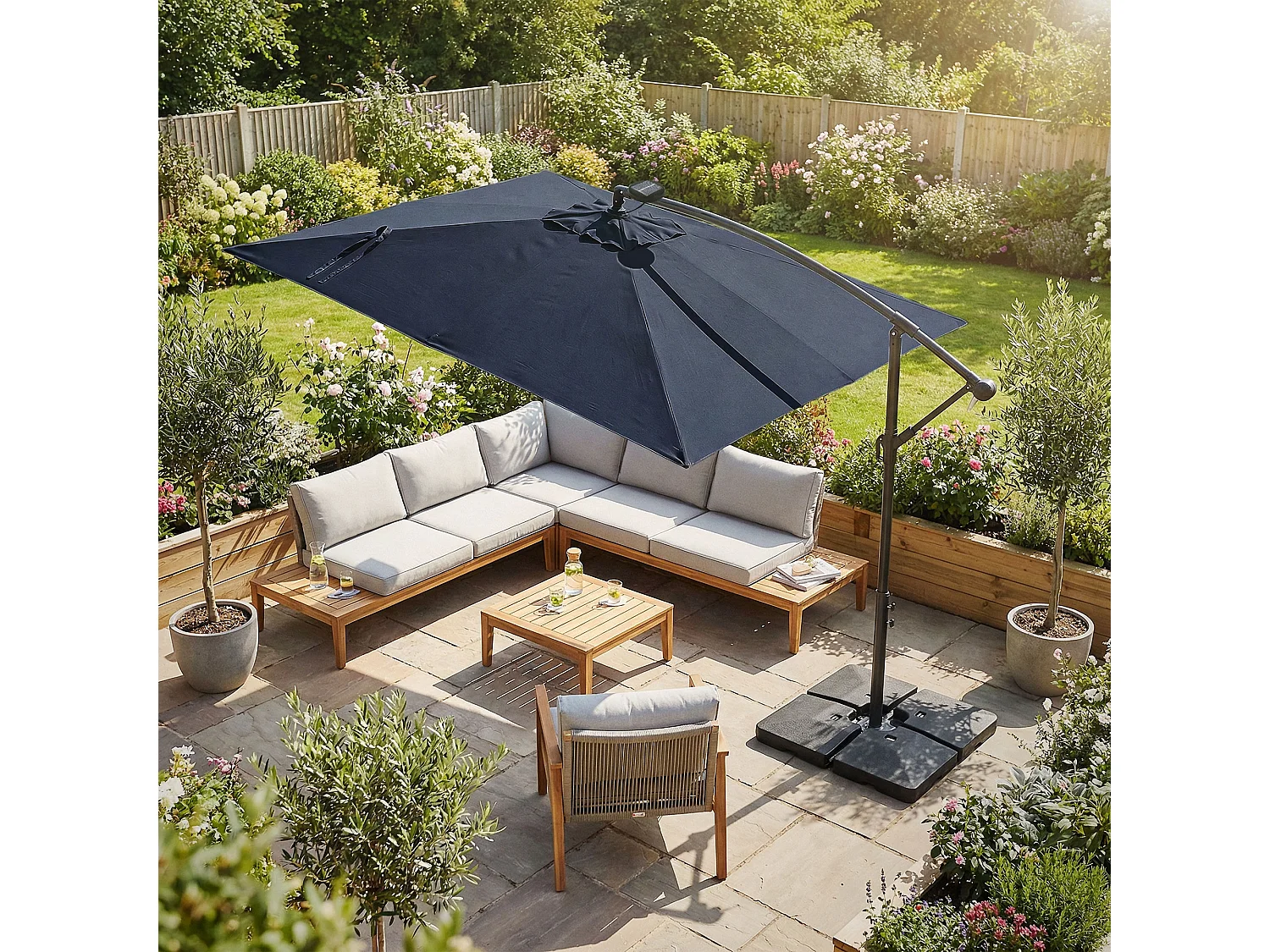 ML-Design Sombrilla de jardín con LED solar Ø330cm de aluminio azul marino parasol volafiza de terraza con soporte, giratoria 360° e inclinable