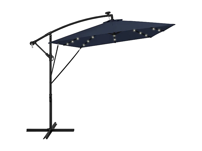 Parasol déporté avec LED solaire Ø 330 cm bleu marine en aluminium à manivelle protection UV50+ imperméable meuble jardin inclinable et pivotant 360°