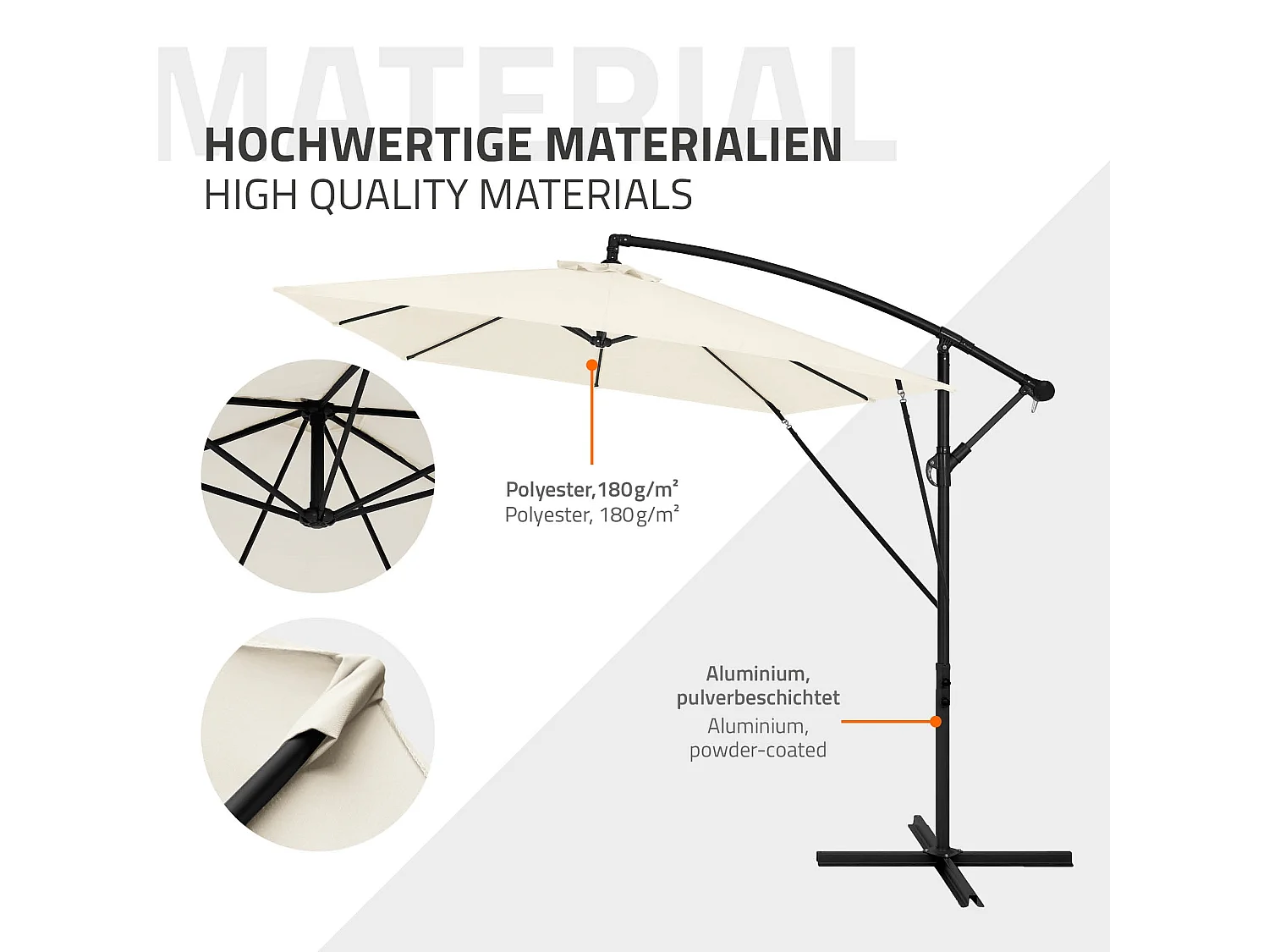 ML-Design Sombrilla de jardín Ø330cm de aluminio beige parasol volafiza de terraza con soporte, giratoria 360° e inclinable con manivela