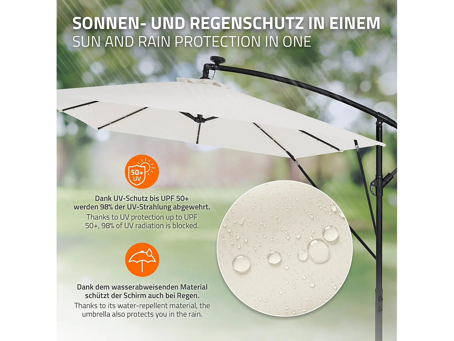 ML-Design Sombrilla de jardín con LED solar Ø330cm de aluminio beige parasol volafiza de terraza con soporte, giratoria 360° e inclinable