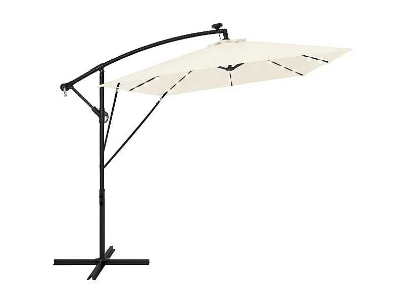 Parasol déporté avec LED solaire Ø 330 cm beige en aluminium à manivelle protection UV50+ imperméable meuble jardin inclinable et pivotant 360°