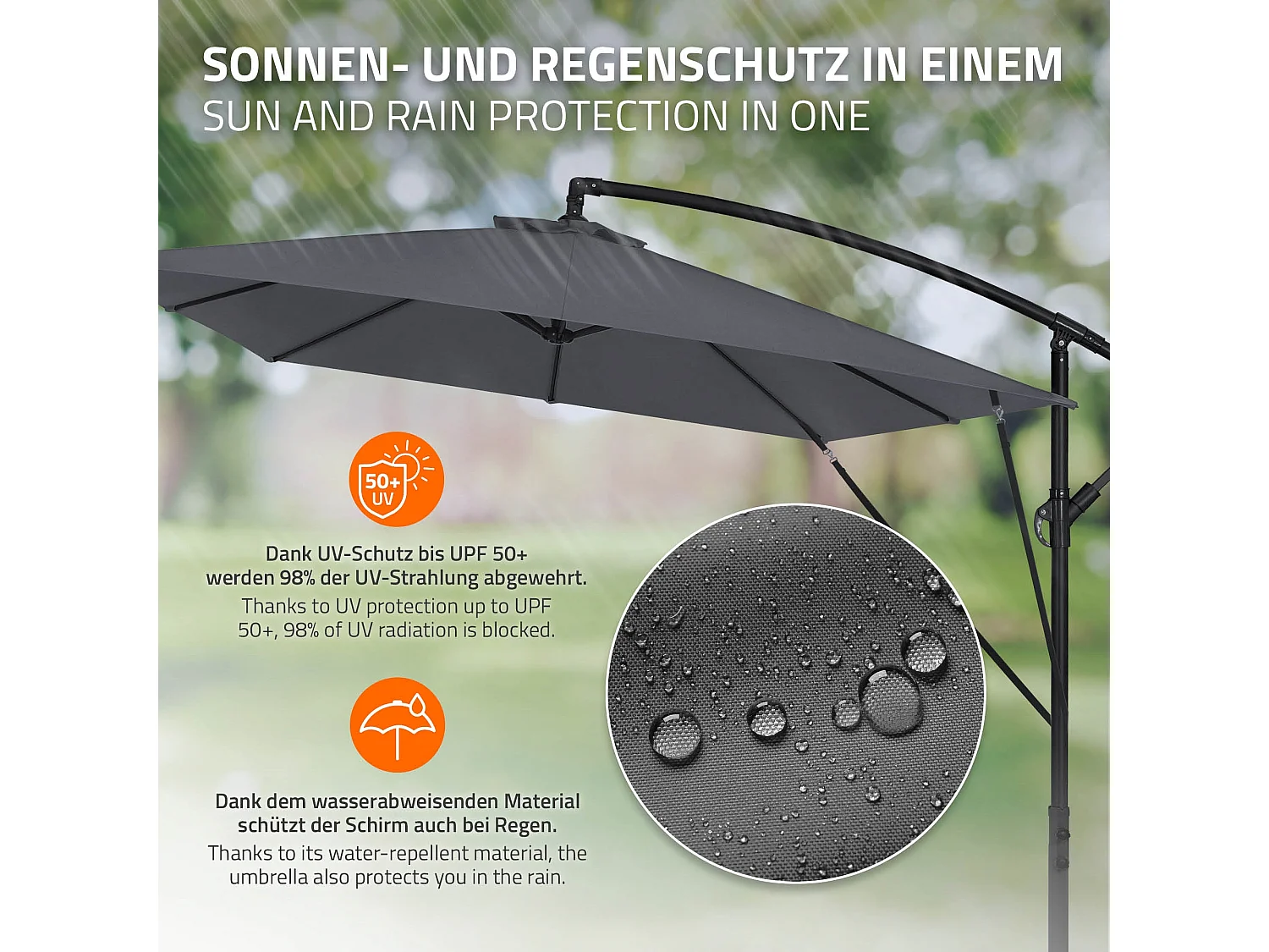 ML-Design Sombrilla de jardín Ø330cm de aluminio antracita parasol volafiza de terraza con soporte, giratoria 360° e inclinable con manivela