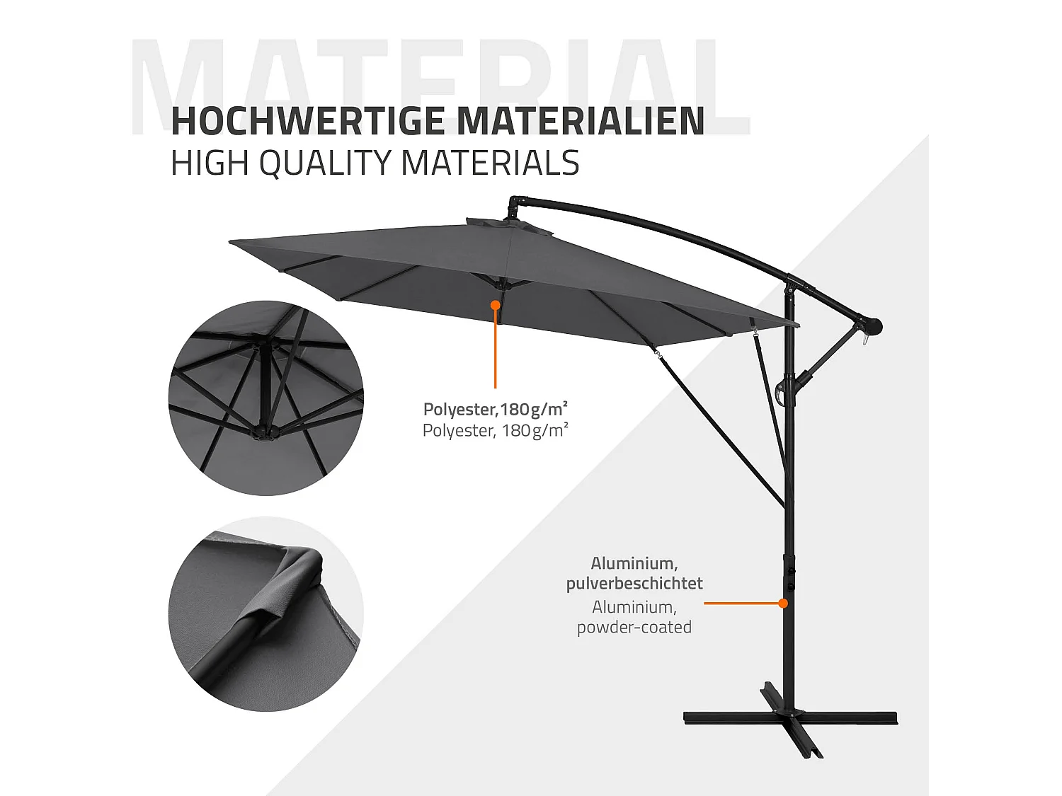 ML-Design Sombrilla de jardín Ø330cm de aluminio antracita parasol volafiza de terraza con soporte, giratoria 360° e inclinable con manivela