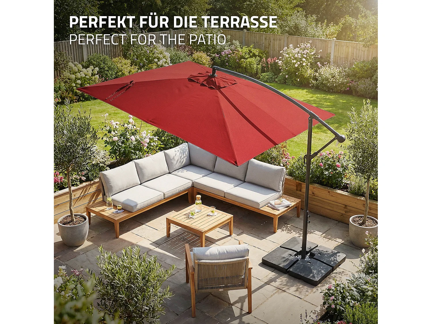 ML-Design Sombrilla de jardín Ø330cm de aluminio antracita parasol volafiza de terraza con soporte, giratoria 360° e inclinable con manivela