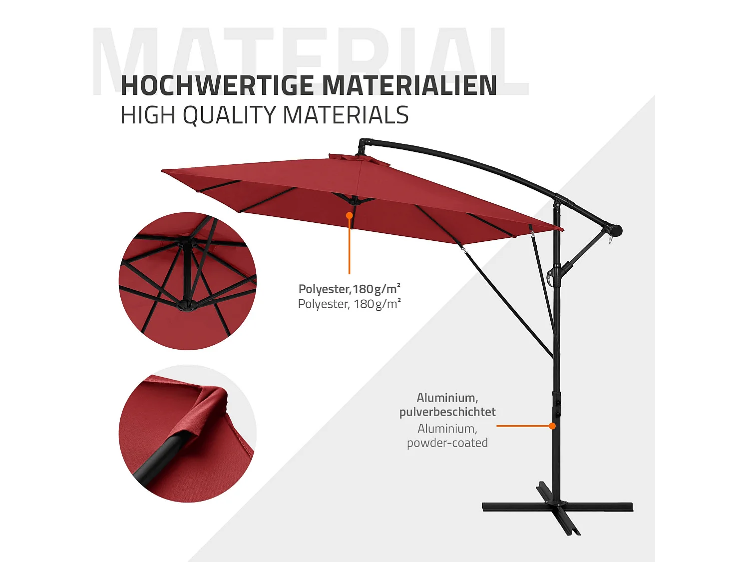 ML-Design Sombrilla de jardín Ø330cm de aluminio antracita parasol volafiza de terraza con soporte, giratoria 360° e inclinable con manivela