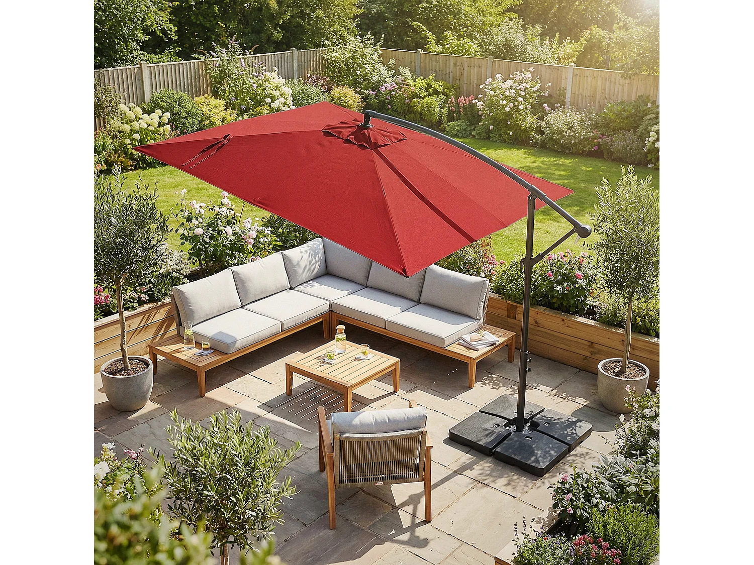 ML-Design Sombrilla de jardín Ø330cm de aluminio antracita parasol volafiza de terraza con soporte, giratoria 360° e inclinable con manivela