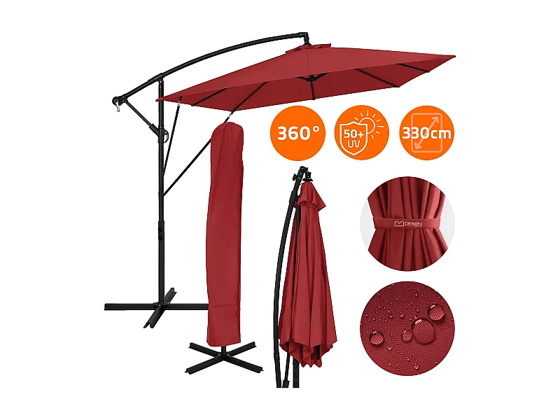 ML-Design Ombrellone Giardino Rosso Ø 330 cm in Alluminio con Manovella Inclinabile Girevole 360° Protezione UV50+ Robusto e Molto Semplice da Montare