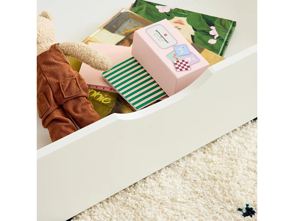 Letto nido per bambini 190cm in pino naturale con rete a doghe e cassetti,  Bianco - 195x95.5x60 cm