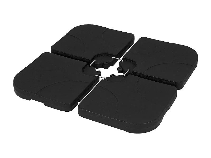 Support de parasol déporté à 4 pièces en plastique noir socle remplissable 60 L eau ou 80 kg sable incl. connecteurs métalliques base stable en croix