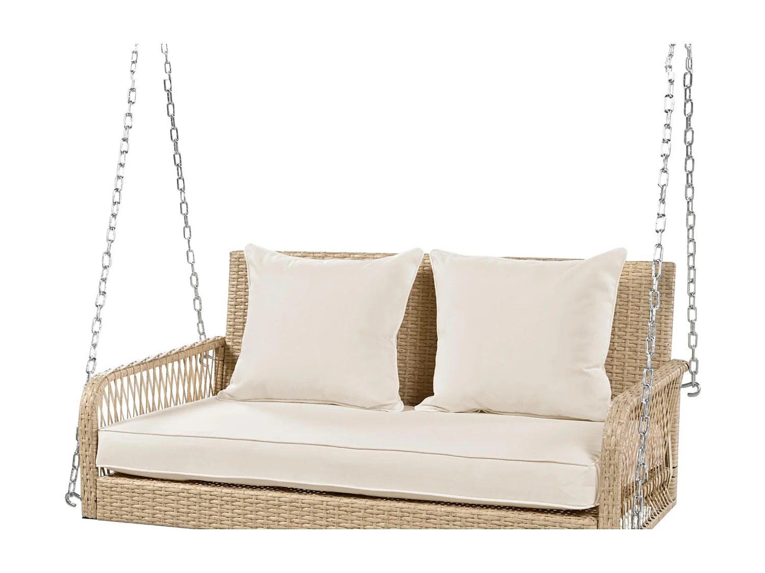 Balancelle de Jardin 2 Places en Rotin - avec Coussin Double Confortable et Housses Amovibles - Résistante aux UV et Intempéries - pour Jardin, Terrasse ou Balcon -