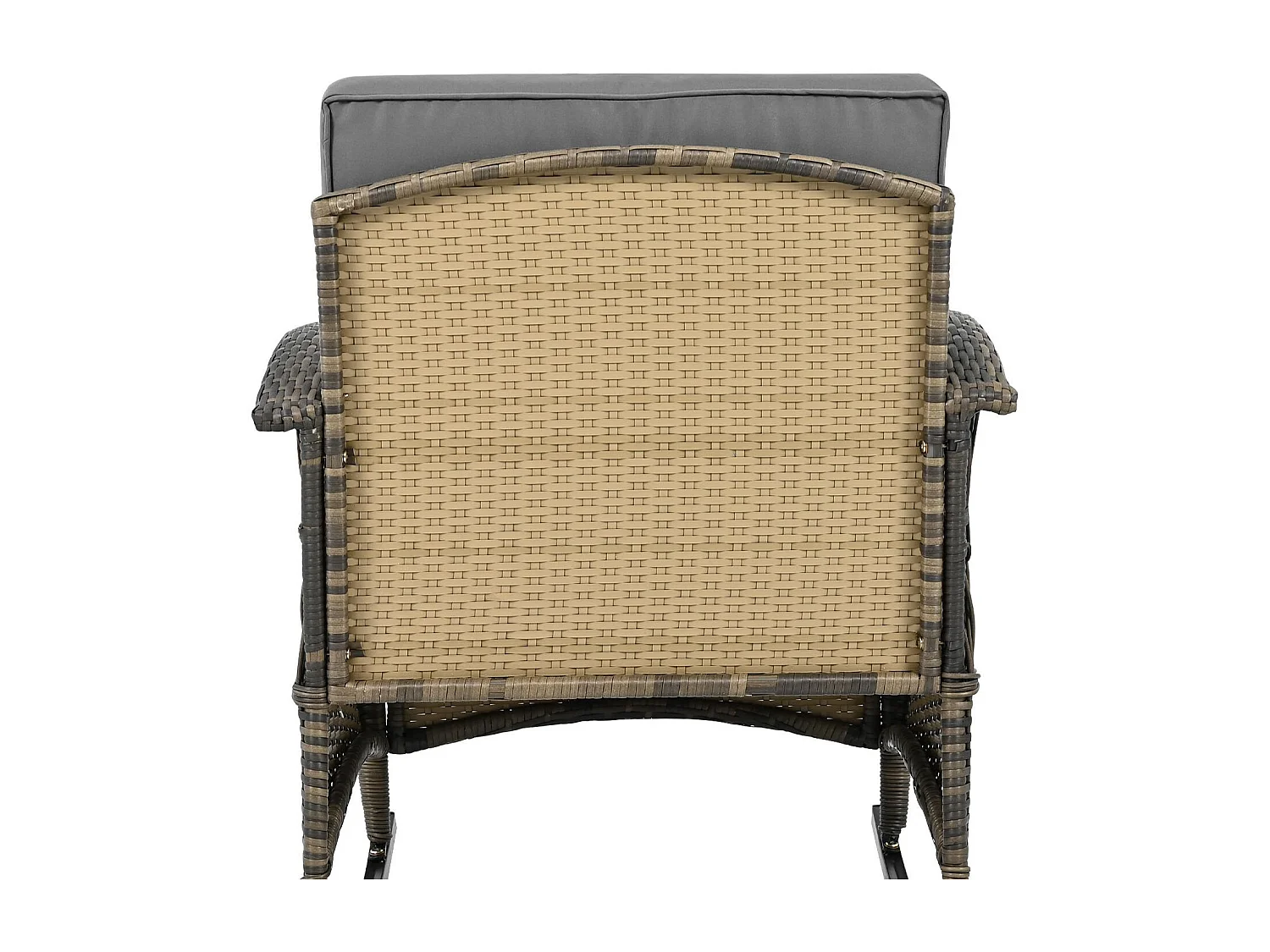 Conjunto Jardín - 2 Mecedoras con Mesa de Vidrio Templado - Respaldo Alto - Ratán Sintético y Acero Galvanizado - Carga Máx. 160kg - Para Terraza/Balcón/Jardín