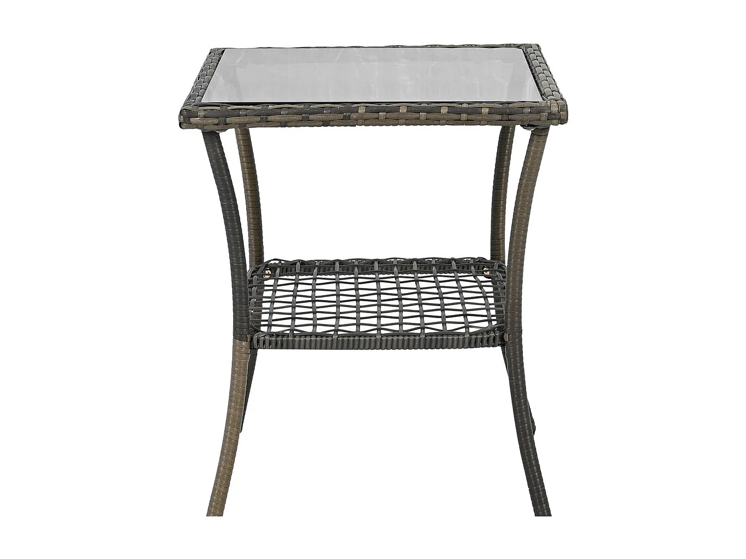 Conjunto Jardín - 2 Mecedoras con Mesa de Vidrio Templado - Respaldo Alto - Ratán Sintético y Acero Galvanizado - Carga Máx. 160kg - Para Terraza/Balcón/Jardín