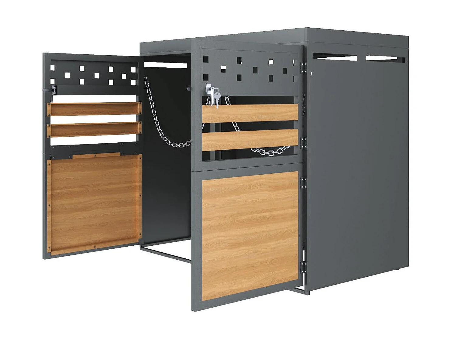 Abri pour Poubelles Double avec Toit Végétalisable - Pour 2 Poubelles 120-240L - En Acier Galvanisé - Design Moderne avec Serrure et Chaînes - 132x80x125 cm