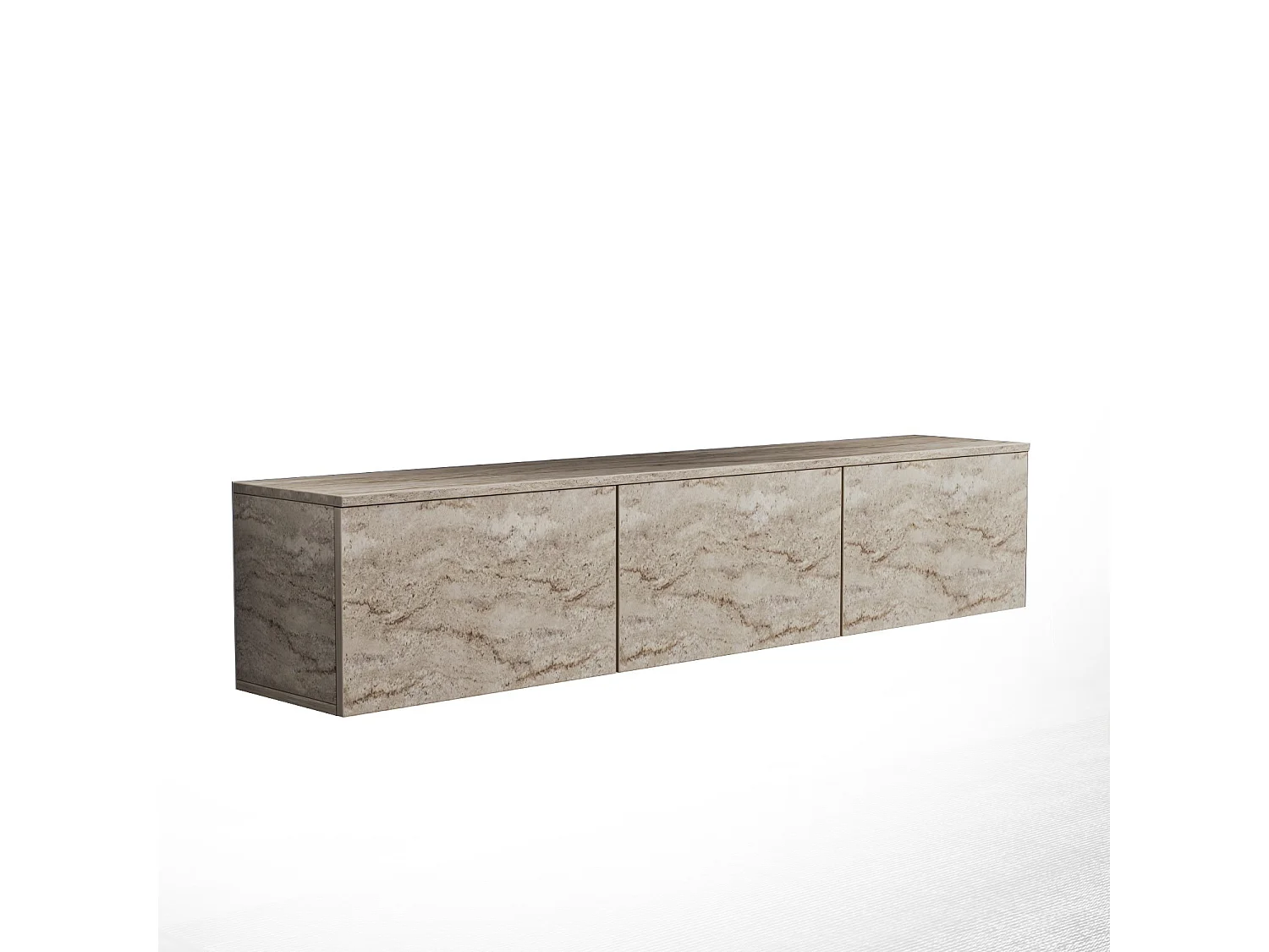 Meuble TV suspendu en bois avec éclairage LED "Neon illuminated" - 160 x 32 x 35 cm - Travertin