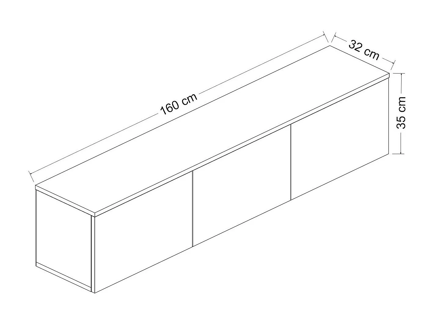 Meuble TV suspendu en bois avec éclairage LED "Neon illuminated" - 160 x 32 x 35 cm - Travertin