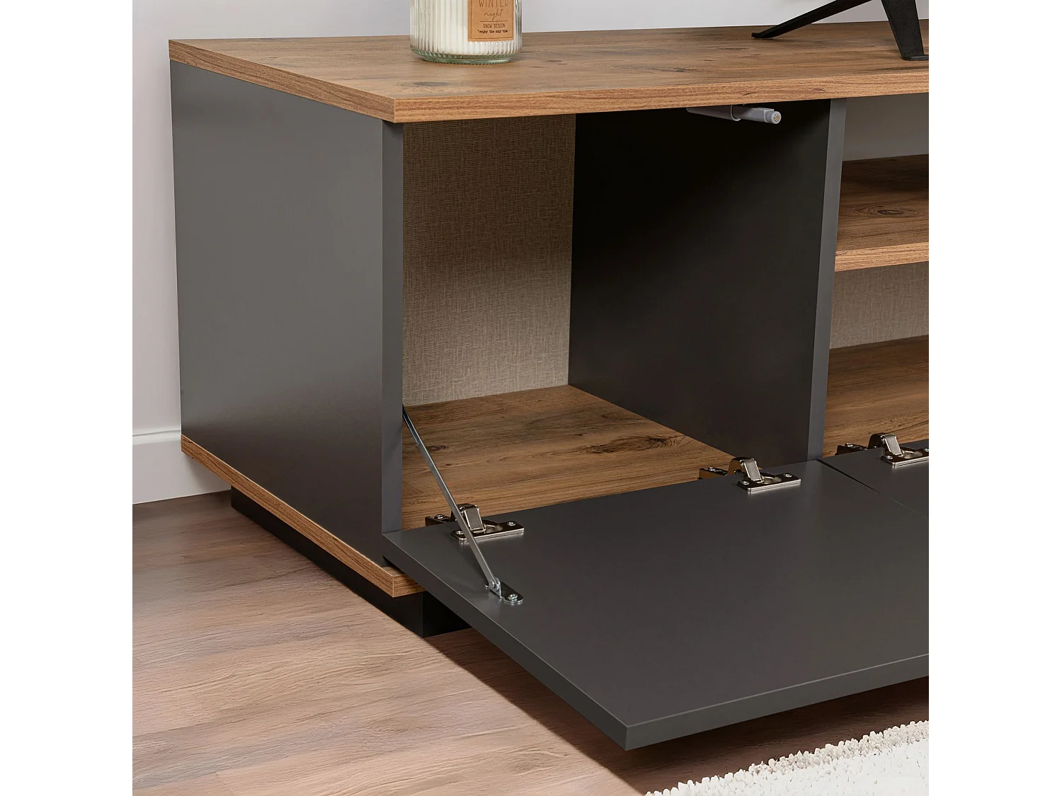 Meuble TV en bois "Veramont" - 180 x 44 x 44 cm - Gris anthracite