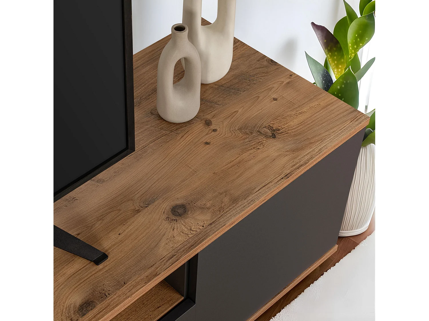 Meuble TV en bois "Veramont" - 180 x 44 x 44 cm - Gris anthracite