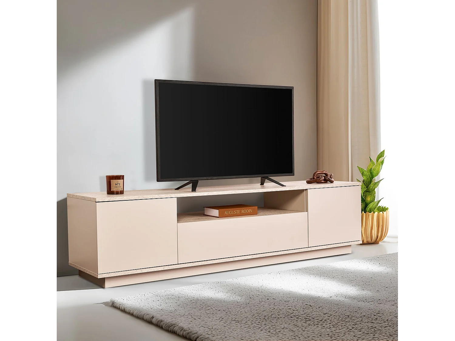 Meuble TV en bois "Veramont" - 180 x 44 x 44 cm - Beige