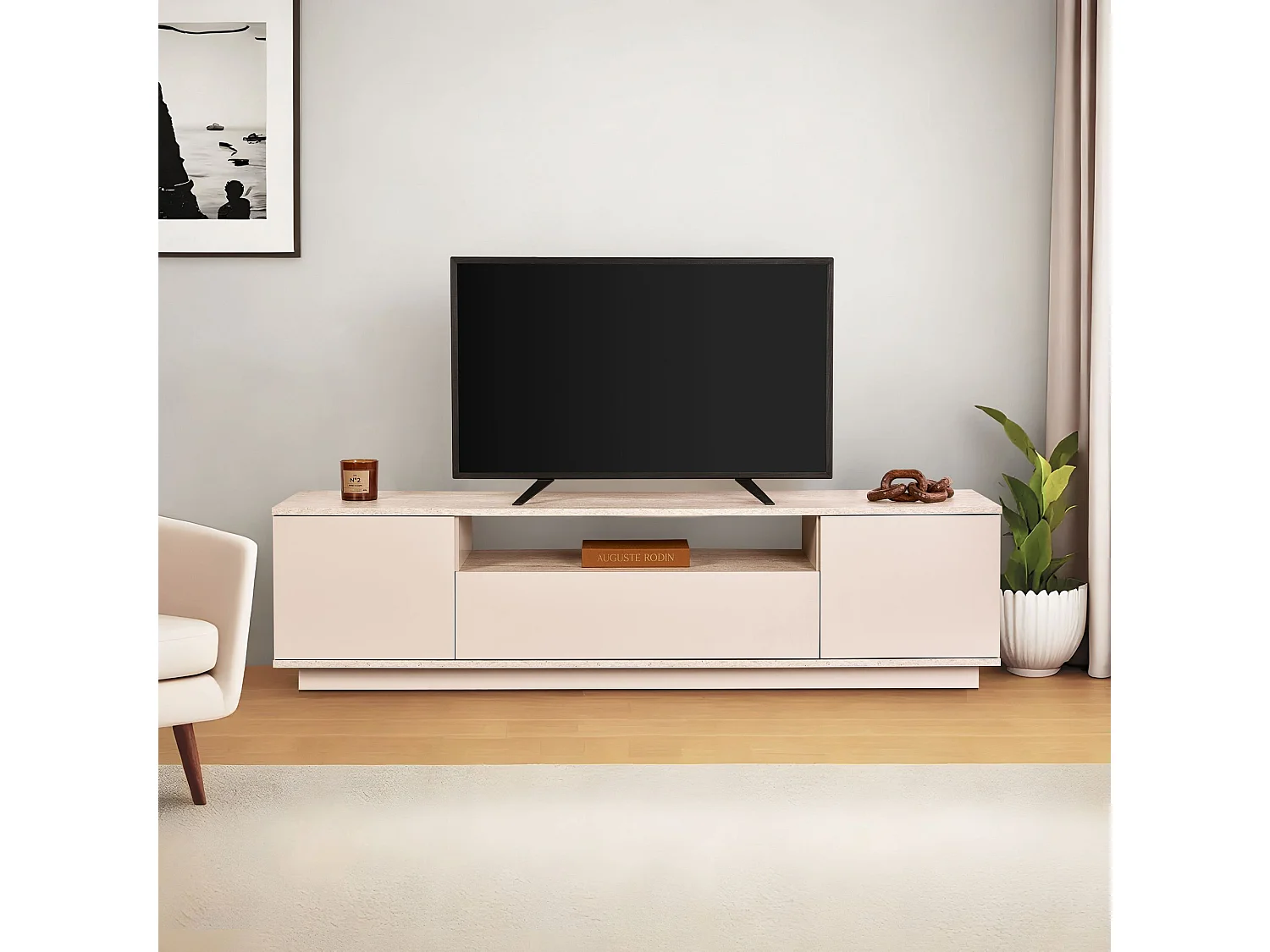 Meuble TV en bois "Veramont" - 180 x 44 x 44 cm - Beige