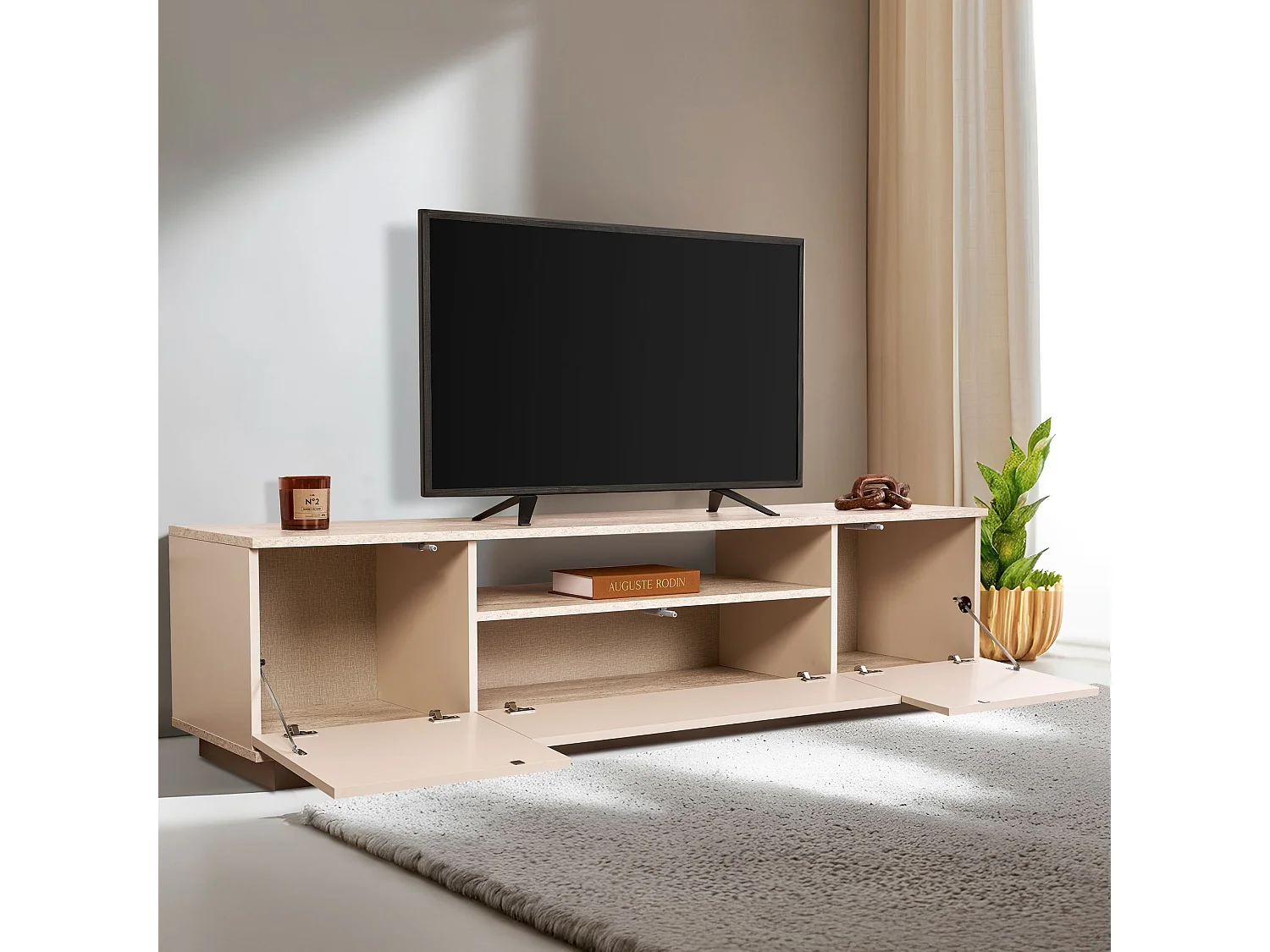 Meuble TV en bois "Veramont" - 180 x 44 x 44 cm - Beige