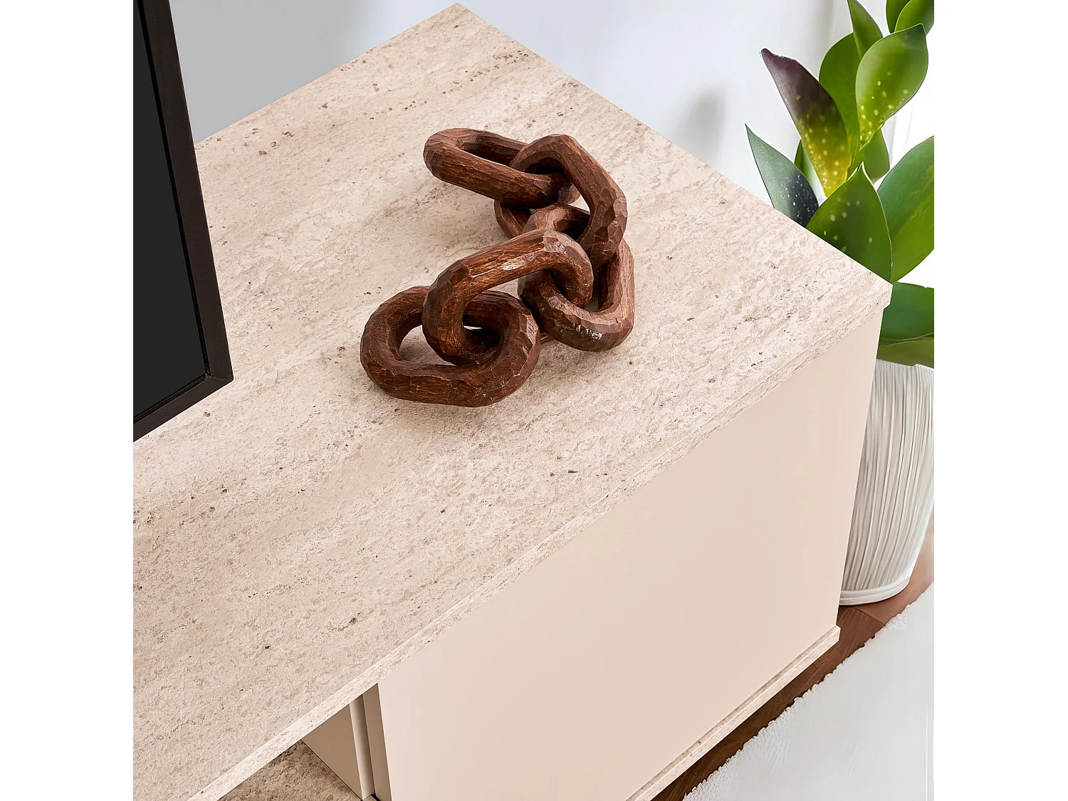 Meuble TV en bois "Veramont" - 180 x 44 x 44 cm - Beige