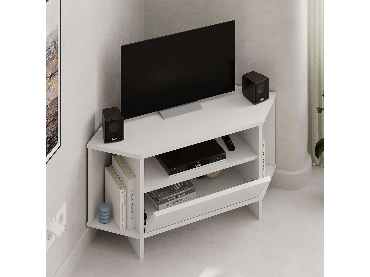 Meuble TV en bois "Viva" - 95 x 35 x 45 cm - Blanc