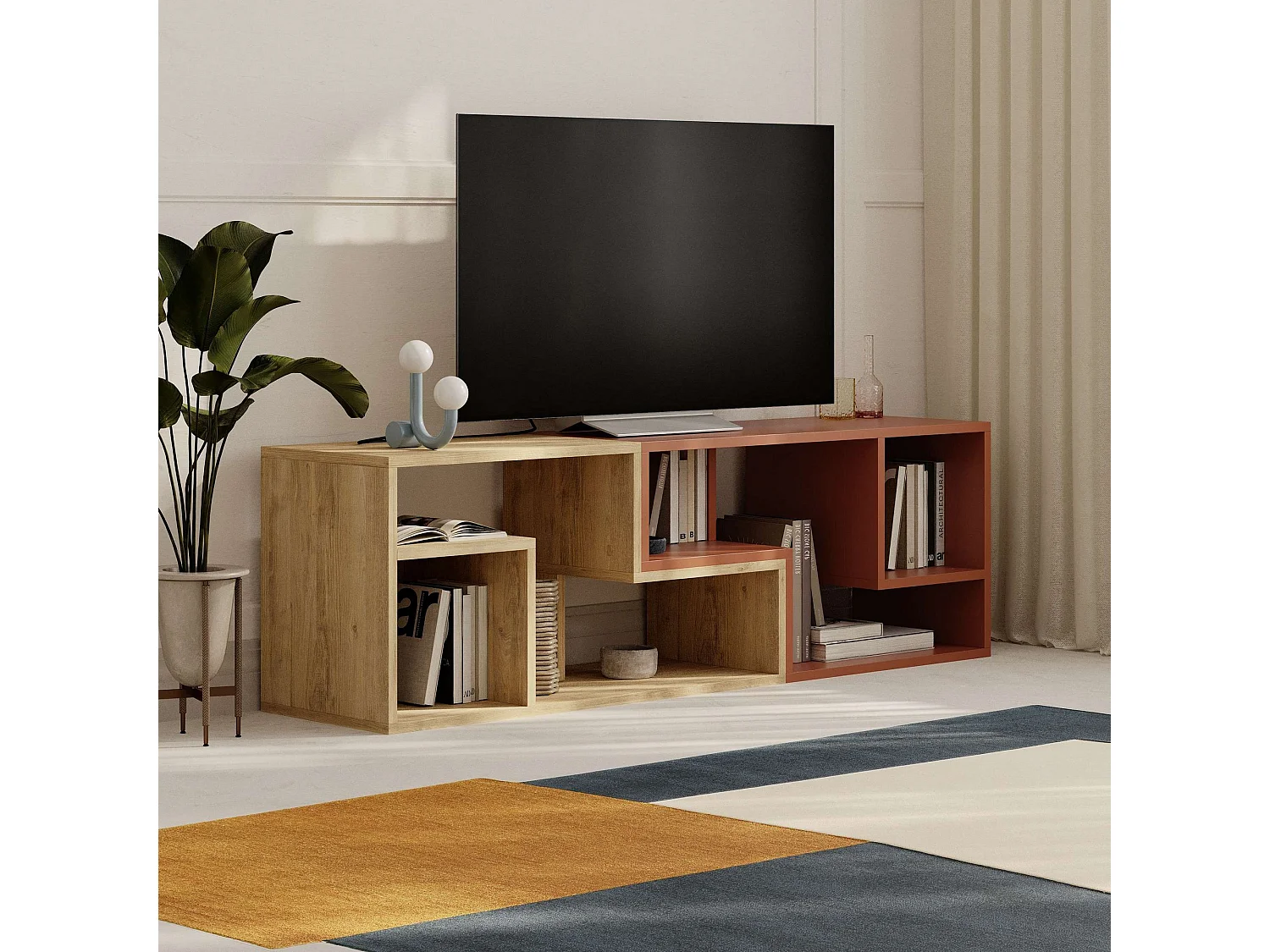 Meuble TV modulable en bois "Glis" - 145 x 35 x 44 cm - Terracotta