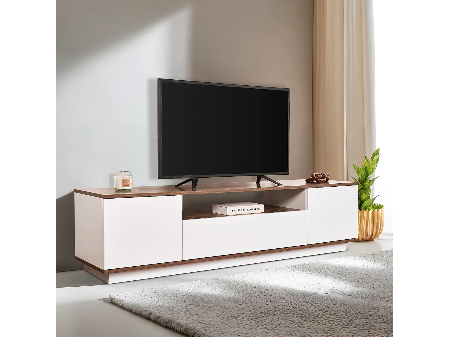 Meuble TV en bois "Veramont" - 180 x 44 x 44 cm - Marron foncé