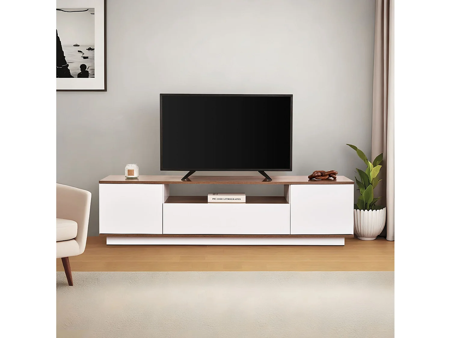 Meuble TV en bois "Veramont" - 180 x 44 x 44 cm - Marron foncé