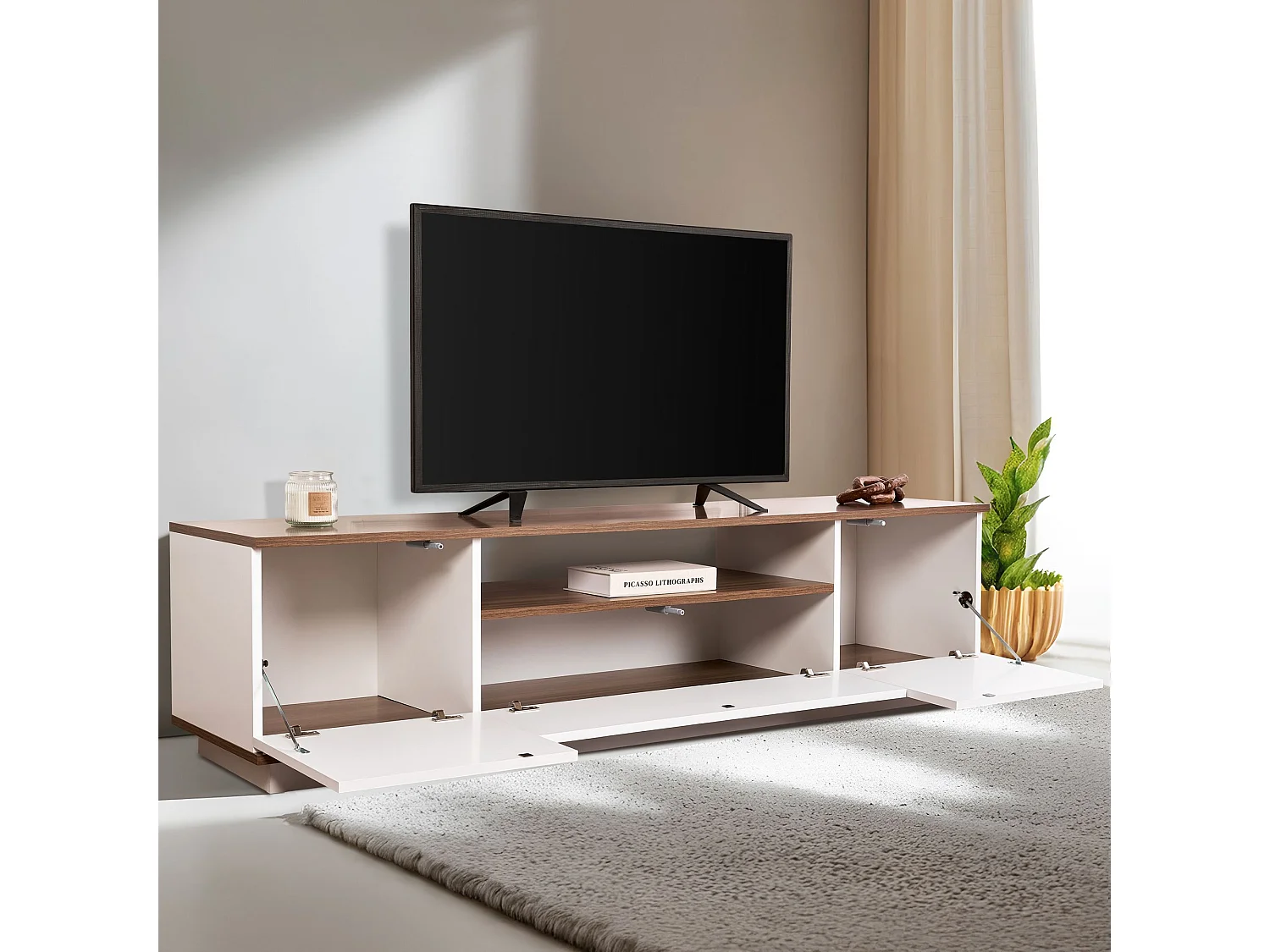 Meuble TV en bois "Veramont" - 180 x 44 x 44 cm - Marron foncé