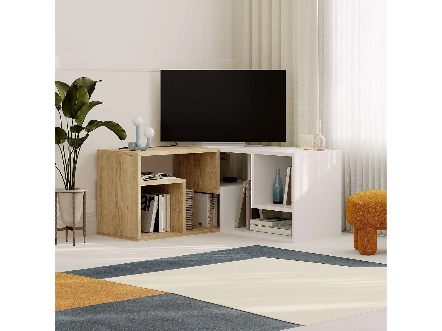 Modulär Trä-TV-stativ "Glis" - Vit - 145 x 35 x 44 cm
