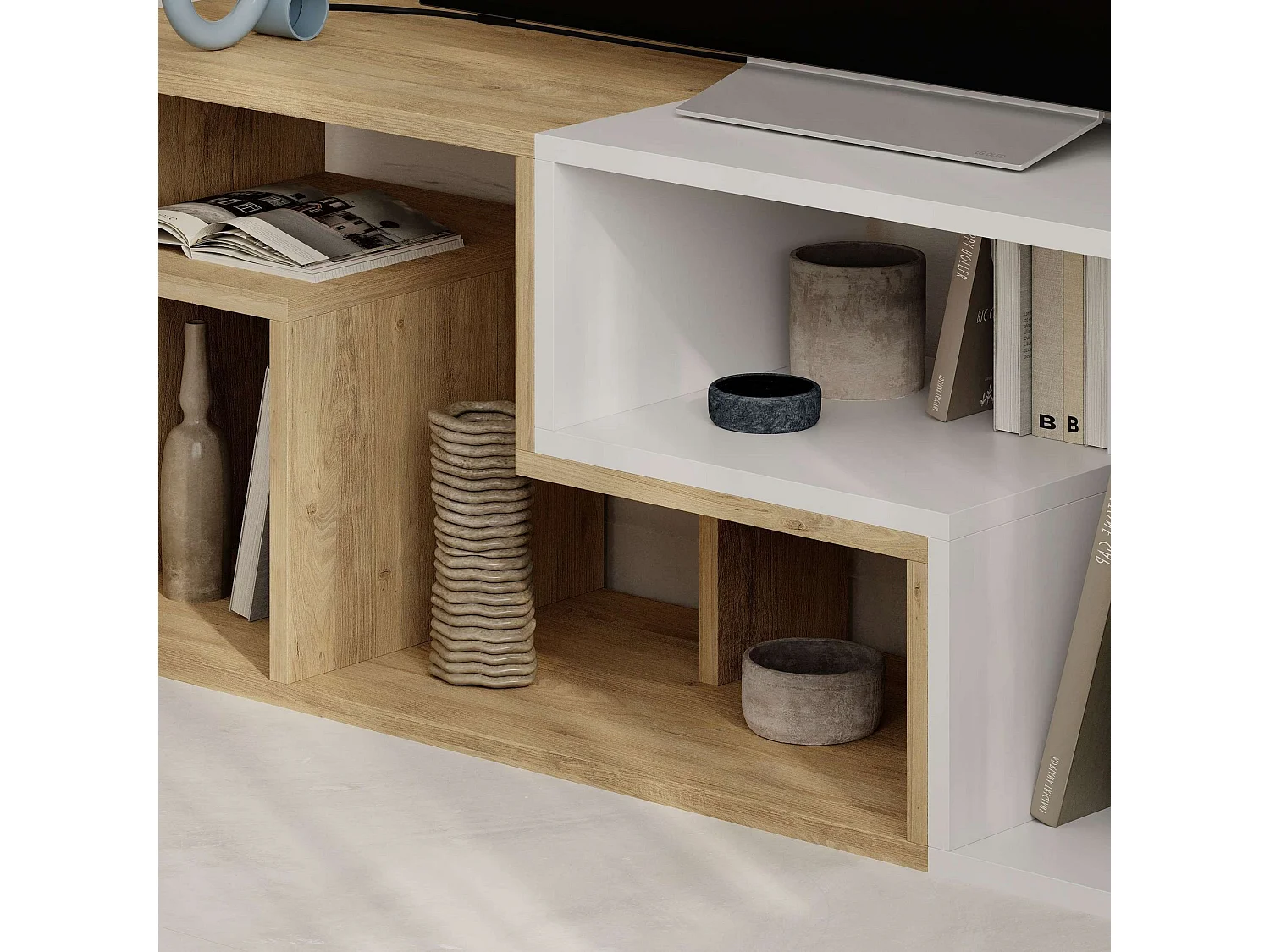 Modulär Trä-TV-stativ "Glis" - Vit - 145 x 35 x 44 cm