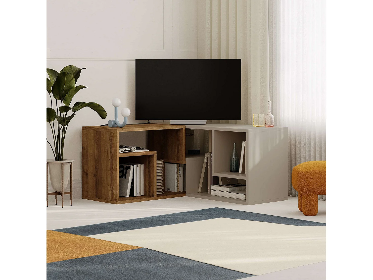 Modulaire Houten TV-standaard "Glis" - Beige 145 x 35 x 44 cm