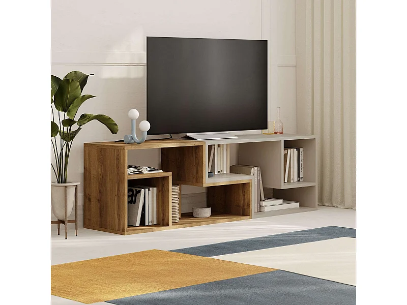 Meuble TV modulable en bois "Glis" - 145 x 35 x 44 cm - Beige